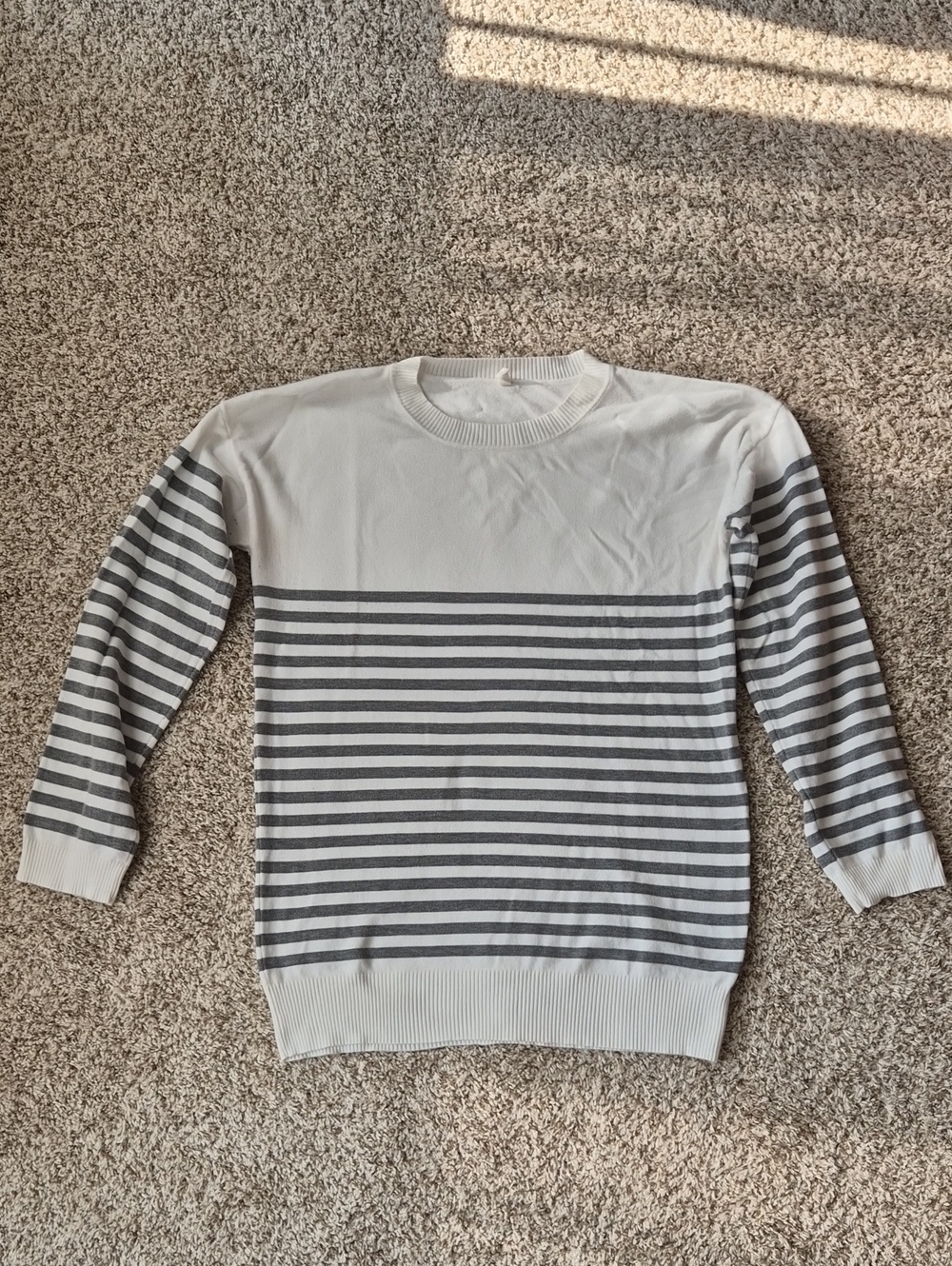 Pinkblush Maternity Women's Crewneck Sweater - White and Gray Stripes